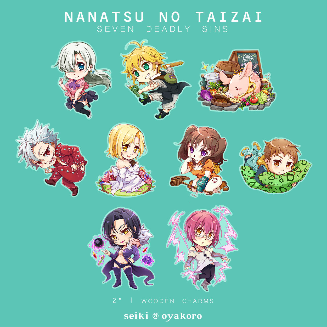 Nanatsu no Taizai | Seven Deadly Sins 2" Wooden Charm Nanatsu no Taizai | Seven Deadly Sins 2" Wooden Charm